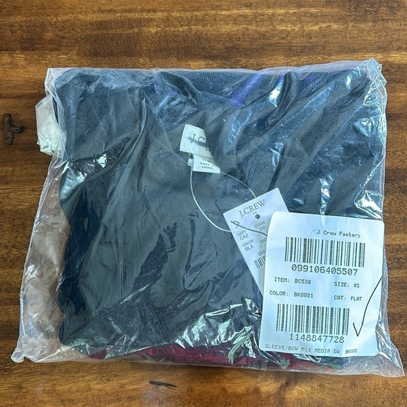 J. Crew Mixed media sweater with bow BC538 Black XS and L - Picture 2 of 3